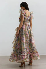 Chiffon Maxi Dress with Ruffle Trim and Floral Print - View 6 | TEVQA