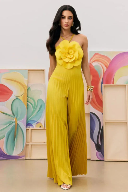 Jessica Flower Applique Pleated Jumpsuit - TEVQA