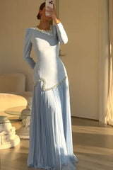 Crystal Embellished Top and Pleated Skirt Set - View 6 | TEVQA