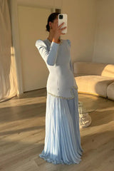 Crystal Embellished Top and Pleated Skirt Set - View 7 | TEVQA