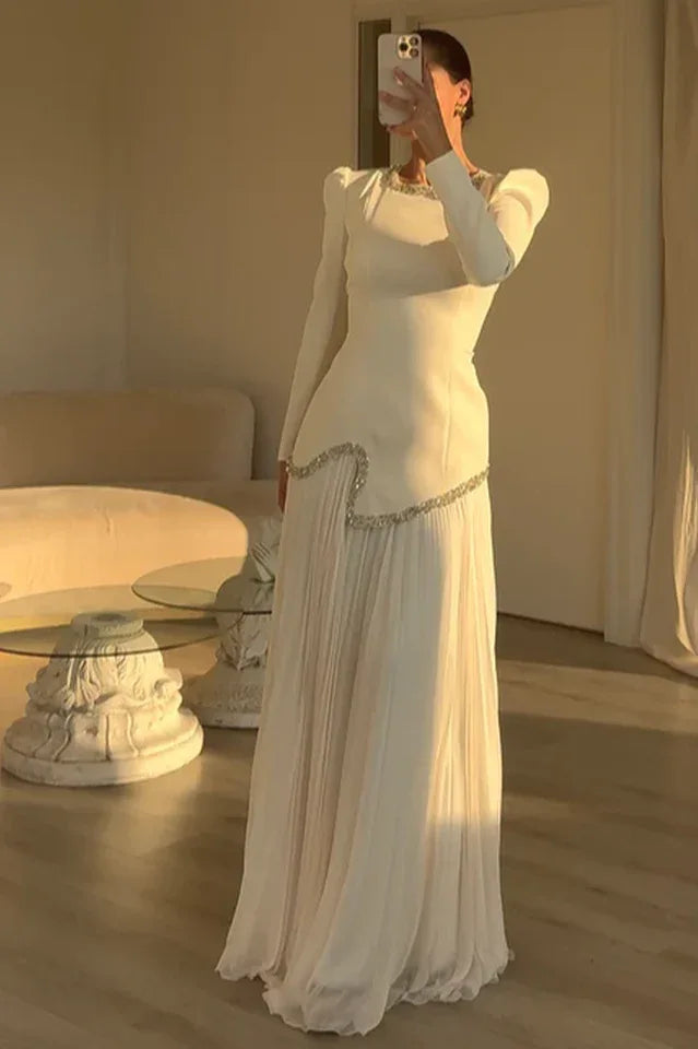 Crystal Embellished Top and Pleated Skirt Set - View 9 | TEVQA