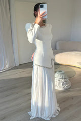 Crystal Embellished Top and Pleated Skirt Set - View 10 | TEVQA