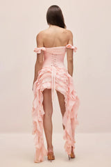 Ivria Halterneck Ruffled Draped Dress - View 6 | TEVQA
