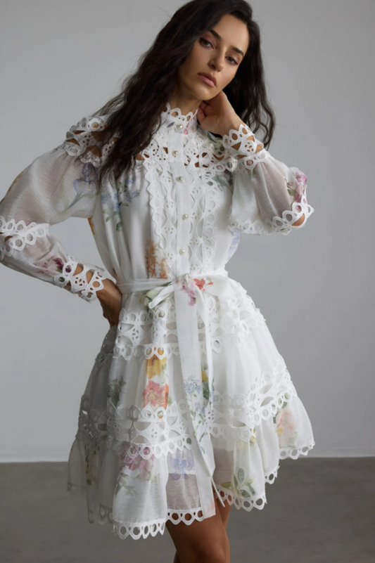 Alice Floral Print Lace Panelled Mini Dress | Dress In Beauty