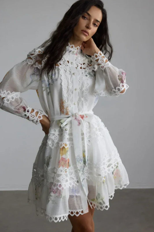 Alice Floral Print Lace Panelled Mini Dress - TEVQA