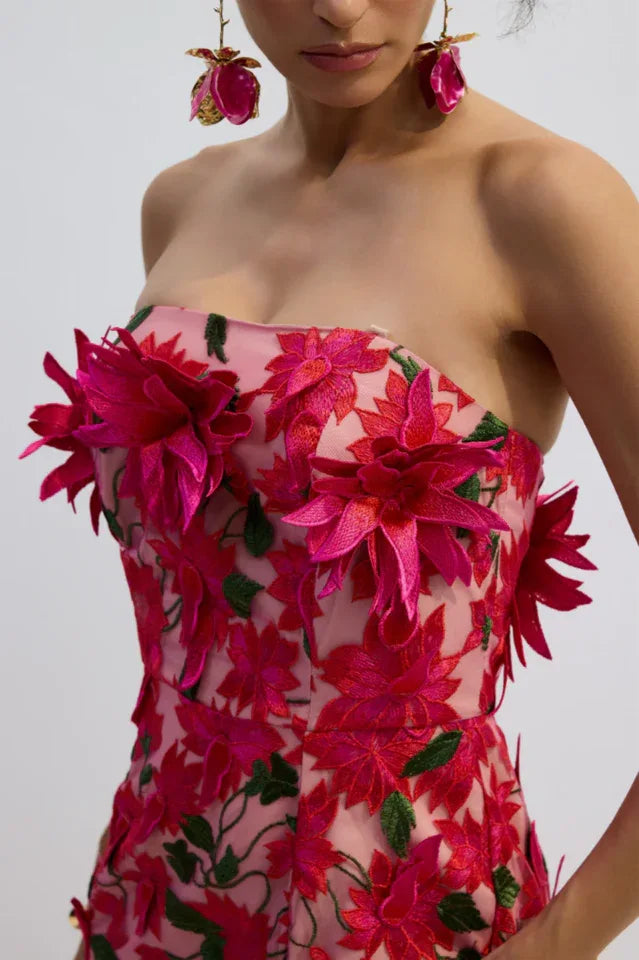 Gloria Strapless Floral Embroidery Maxi Dress - View 7 | TEVQA
