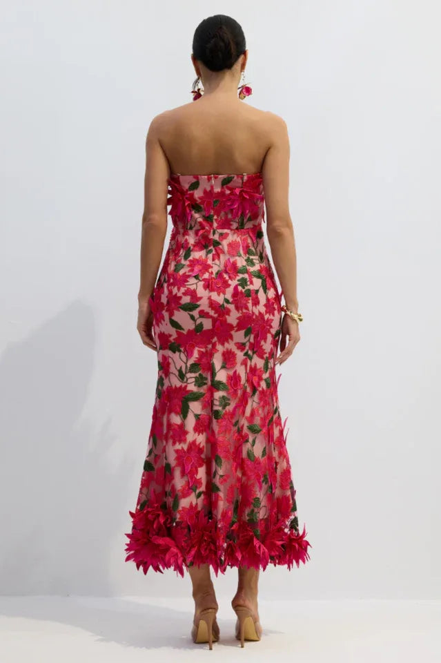 Gloria Strapless Floral Embroidery Maxi Dress - View 9 | TEVQA