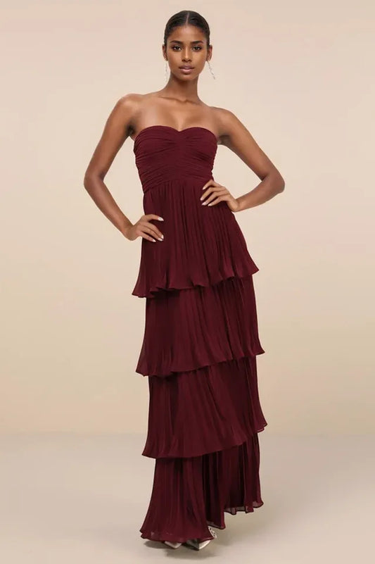 Anastasia Strapless Tiered Chiffon Maxi Dress - TEVQA