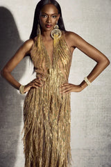 Kimberley Sleeveless Beaded Fringe Maxi Dress - TEVQA