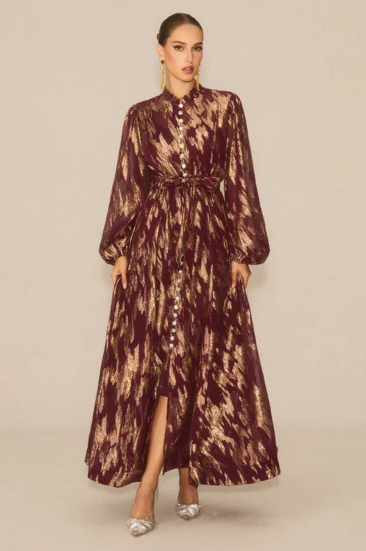 Aitana Metallic Print Maxi Dress - TEVQA