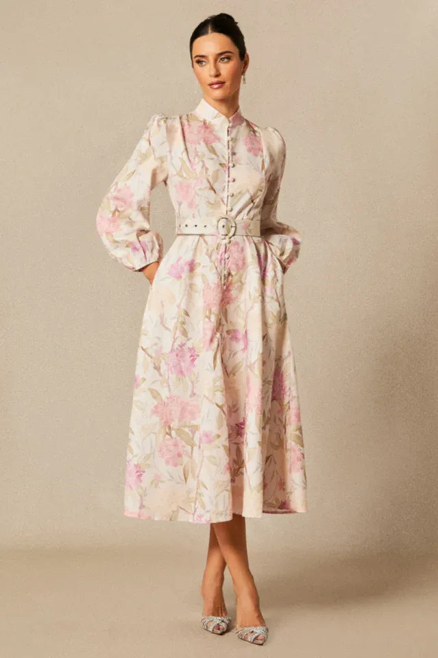 Callie Floral Print Midi Dress - TEVQA