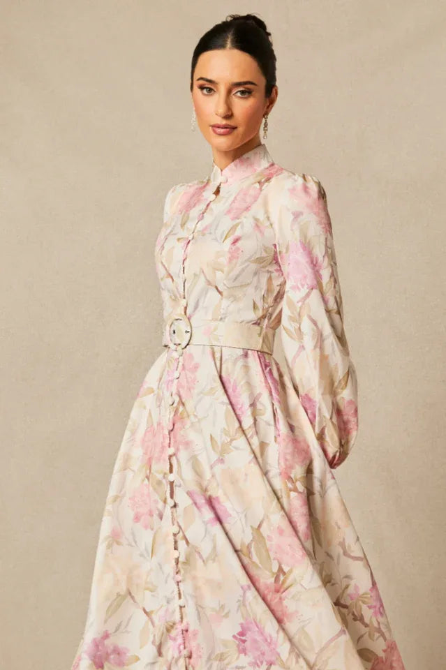 Callie Floral Print Midi Dress - TEVQA