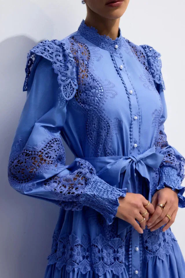 Alina Embroidered Lace Midi Dress - TEVQA