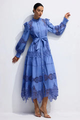 Alina Embroidered Lace Midi Dress - TEVQA