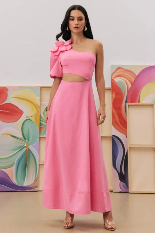 Lea Flower Cut Out Midi Dress - TEVQA