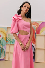 Lea Flower Cut Out Midi Dress - TEVQA