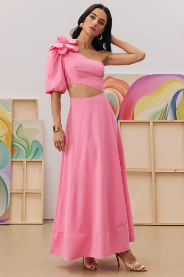 Lea Flower Cut Out Midi Dress - TEVQA