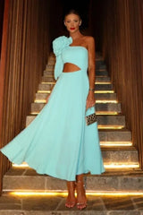 Lea Flower Cut Out Midi Dress - TEVQA