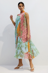 Martha Print Sleeveless Pleated Midi Dress
