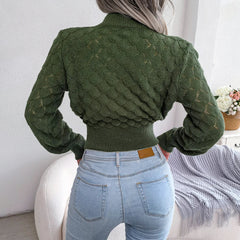 Olive Green 3D Diamond Knit Crop Sweater
