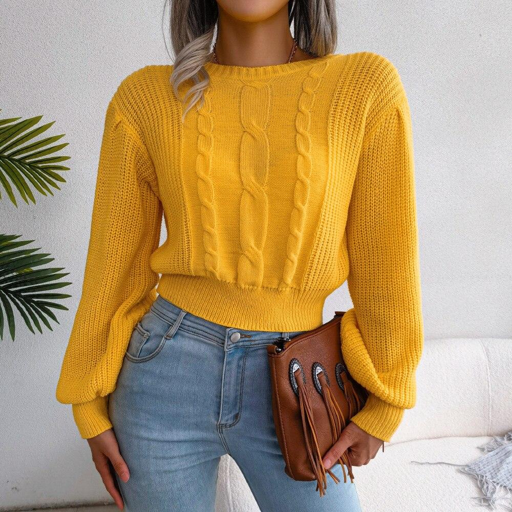 Yellow Cable Knit Sweater - TEVQA