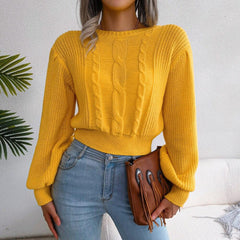 Yellow Cable Knit Sweater - TEVQA