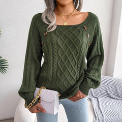 Green Square Neck Pullover Sweater Top - TEVQA