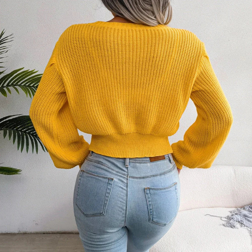 Yellow Cable Knit Sweater - TEVQA