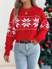 Emerald Green Snowflake Cable Knit Sweater - View 9 | TEVQA