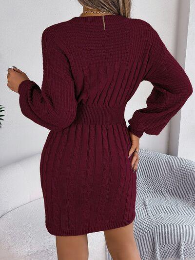 Grey cable knit sweater dress - View 8 | TEVQA