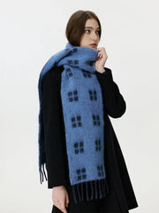 Vintage Windowpane Check Wool Blend Scarf - TEVQA