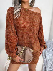 Green Marled Off-Shoulder Sweater Dress - View 10 | TEVQA