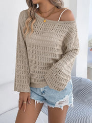 Ethereal White Boat Neck Hollow Out Sweater - View 9 | TEVQA