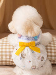 Warm Bear Print Fleece Dog Dress with Big Bow