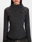 Striped mock neck long sleeve knit top - View 6 | TEVQA