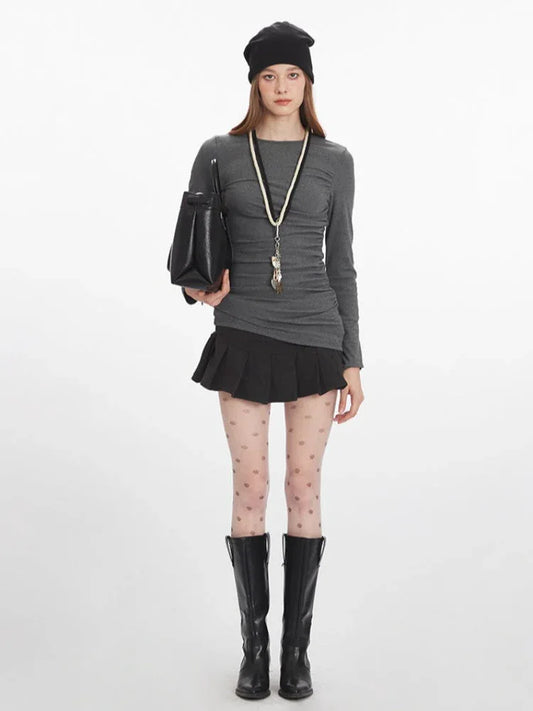 90s Minimalist Ruched Long Sleeve Top - TEVQA