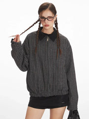 Vintage Reversible Plaid Bomber Jacket - TEVQA