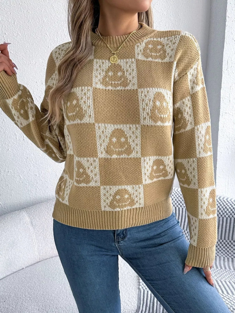 Ghost Checkered Knit Sweater - View 10 | TEVQA