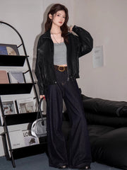 Oversized Faux Leather Moto Jacket Black