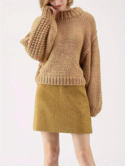 Vintage Mustard Chunky Knit Lantern Sleeve Sweater - TEVQA