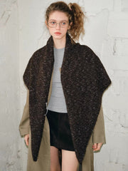 Oversized Marled Knit Triangle Shawl Dark Brown