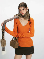 Vibrant V-Neck Slim Fit Cable Knit Top - TEVQA