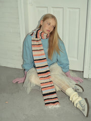 Scandi Chic Bouclé Striped Wool Blend Scarf