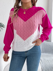Colorblock cable knit sweater - View 17 | TEVQA