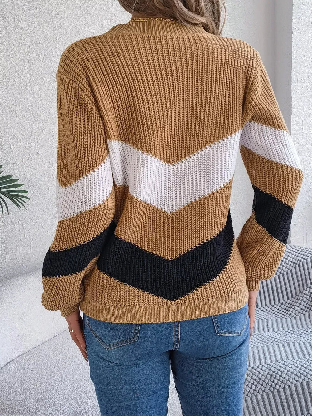 Women's Color Block Chevron Knit Sweater - TEVQA