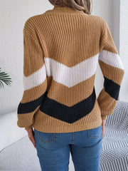 Women's Color Block Chevron Knit Sweater - TEVQA