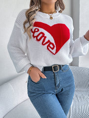 Romantic Pink Heart LOVE Knit Sweater