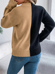 Spooky Chic Split Color Block Pumpkin Sweater - TEVQA