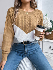 Color Block Cable Knit Sweater - View 6 | TEVQA