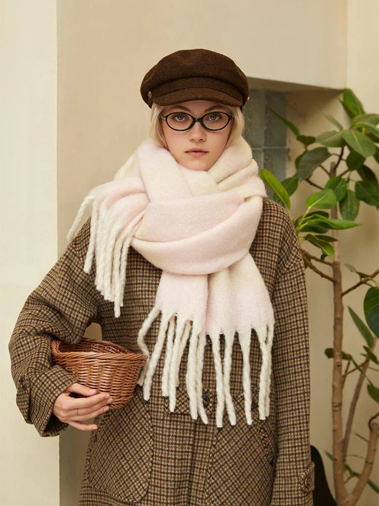 Oversized knit scarf with block stripes and fringe - View 12 | TEVQA